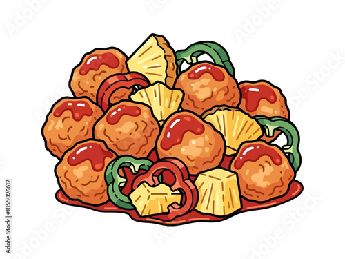 Delicious Sweet and Sour Meatballs with Pineapple and Peppers Dish