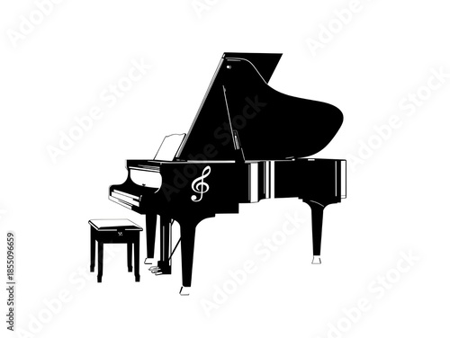 Elegant Black Grand Piano Vector Silhouette Side View