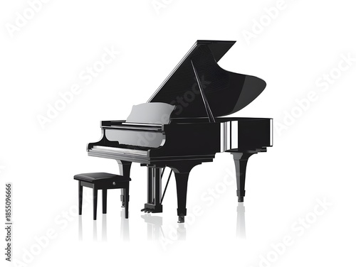 Grand Piano Silhouette Vector Icon with Open Lid