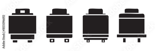 Electronic components vector icons set showing various types of electrical parts and modules for circuit board design, engineering, and technology.