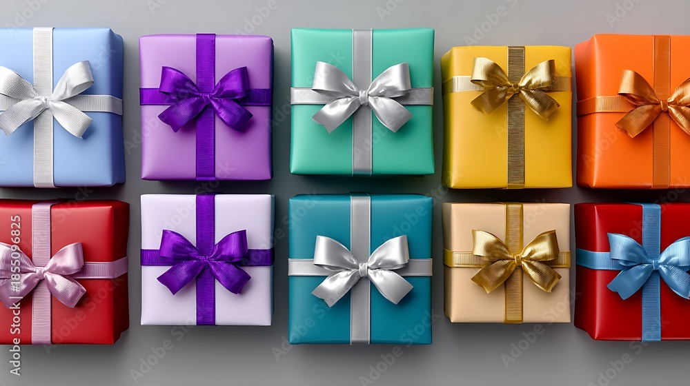 Fototapeta premium Colorful Gift Boxes with Ribbons Perfect for Celebrations and Special Occasions
