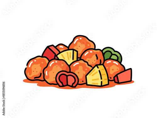 Sweet and Sour Chicken Dish with Pineapple and Peppers Stylized Food Art