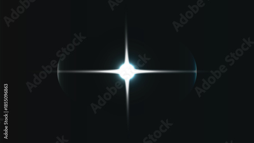 A luminous lens flare effect illuminating the darkness with a bright star-like glow