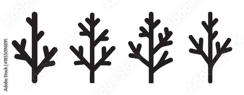 Stylized bare tree branch icons representing winter or autumn foliage, depicted as simple black silhouettes on a clean digital graphic.