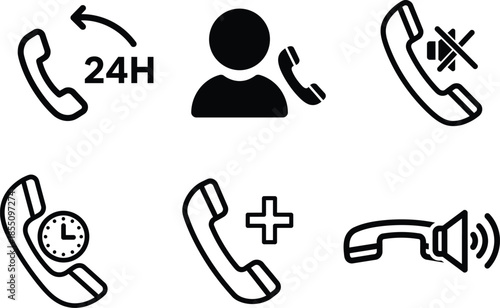 phone icons with various symbols and markings for communication and support services