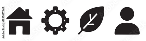 Home gear leaf user icons represent essential elements of modern digital and physical life, symbolizing settings, environment, and people.