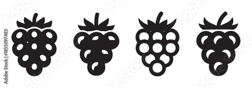 Raspberry and blackberry icons set with various stylized fruit designs, perfect for healthy food concepts, web graphics, and mobile applications.