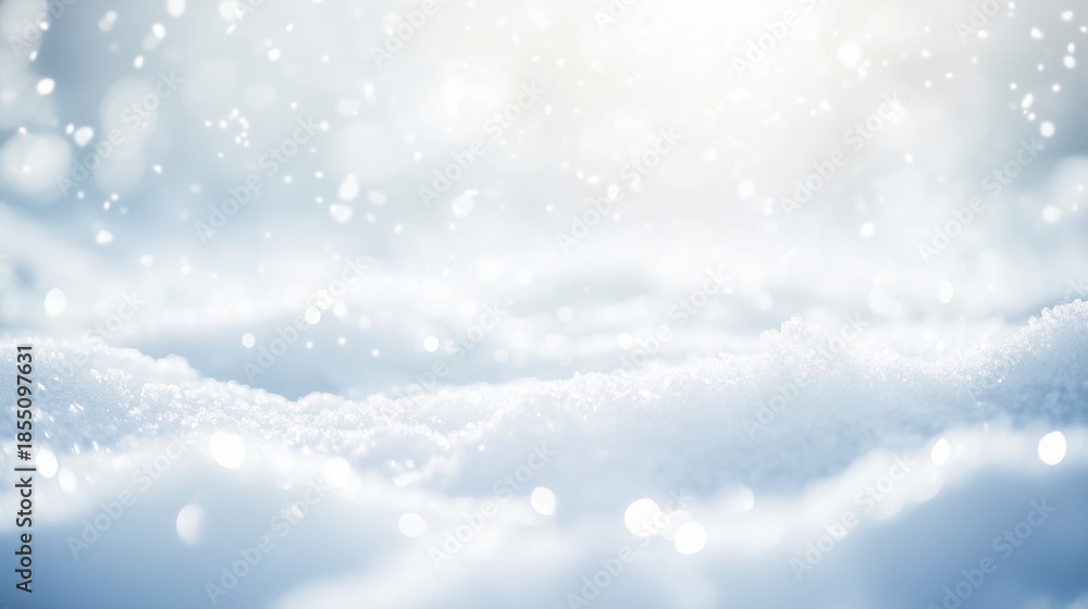 Fototapeta premium Winter seasonal background with soft snow, falling snowflakes and gentle light. Clean abstract winter texture with copy space for holiday, seasonal and design use