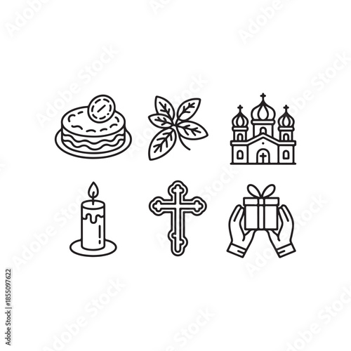 Minimal Doodle Line Icons  St. Basil’s Day Religious & Festive Elements