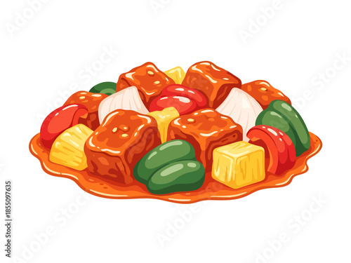 Colorful Asian Cuisine Dish with Savory Sauce and Fresh Ingredients