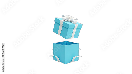 3D Open Gift Box with Lid Floating Above on transparent background