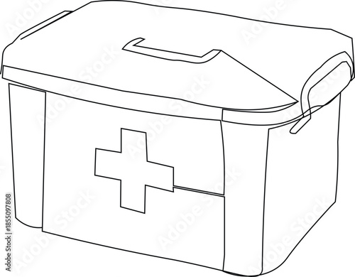 First aid box single line art. Continous line First aid box icon. Medical concept one line illustration. 
