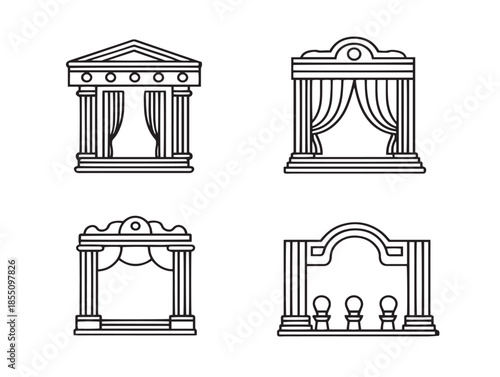 Beautiful Theater Icons Set With Elegant Minimalist Line Art Design