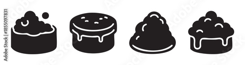 Sweet dessert food icons showcasing a delightful collection of various cakes, cupcakes, and ice cream treats in a charming doodle style illustration.