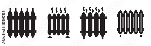 Various radiator heating system icons representing different types of warmth and thermal comfort in a modern home or office environment.