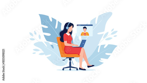 Online Video Conference or Remote Meeting Illustration