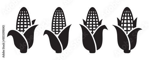 Corn on the cob graphic icons set representing harvest season, agriculture, and healthy eating, suitable for various design projects and digital applications.