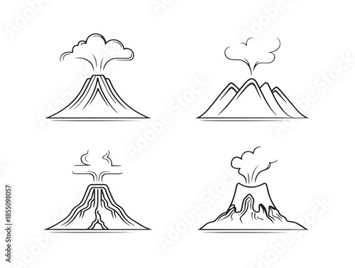 Simple Volcano Icons With A Stunning And Powerful Minimalist Line Art Design