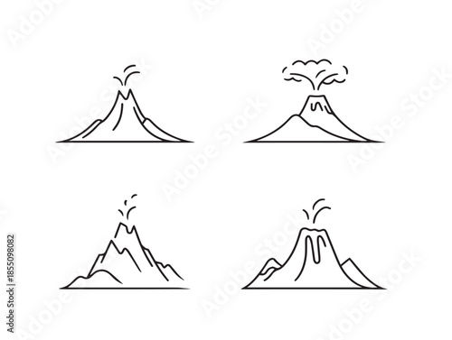 A Dynamic Set Of Volcano Icons Featuring Beautiful And Clean Line Art