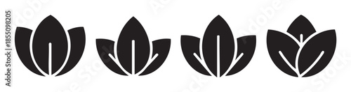Four stylized plant leaves icons represent natural growth and organic elements, perfect for eco-friendly branding, environmental projects, and sustainable design concepts.