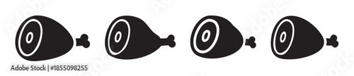 Ham hock meat leg bone icon set in a simple flat black and white graphic style, perfect for food-related designs and culinary themes.