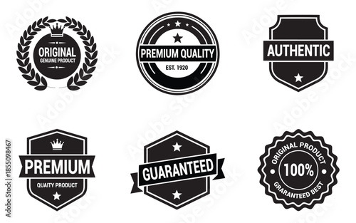 Black premium quality and authentic guarantee badge logo set