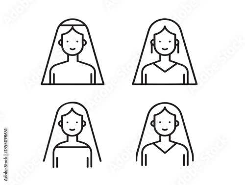 Lovely bride line art icons in a simple and clean minimalist set