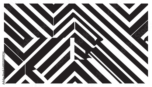 This image features an intricate black and white pattern composed of intersecting geometric shapes