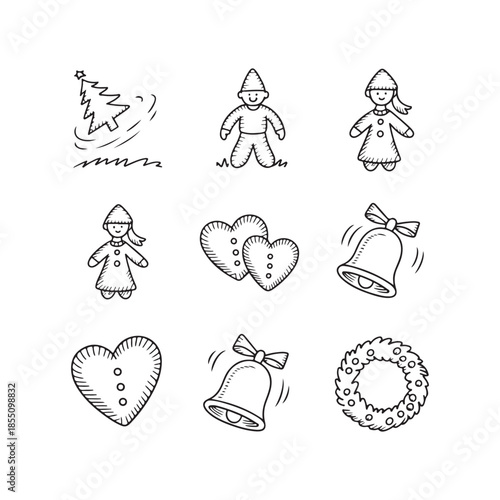 St. Knut’s Day Sketchy Doodle Icons  Christmas Tree Tossing & Festive Elements