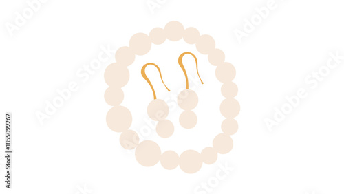 A pearl bracelet and earrings are displayed on a white background.