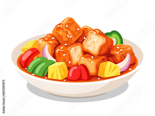 Delicious Sweet and Sour Tofu Dish with Vegetables and Pineapple