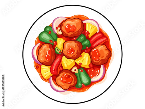 Savory Meatballs with Vegetables and Pineapple in Sweet and Sour Sauce