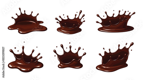 Realistic Chocolate Splashes Set or Liquid Hot Chocolate Swirls