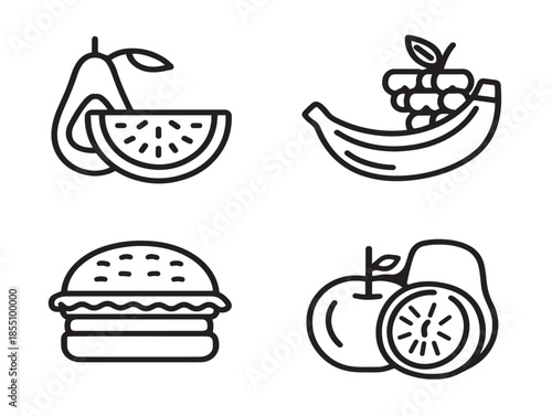Nice healthy food vector icons with a lovely minimalist line art