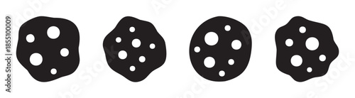 Abstract irregular shapes with white spots are arranged horizontally in a minimalist graphic illustration, perfect for modern design elements.