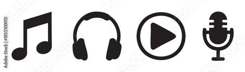 Music audio media sound entertainment icons representing various digital content and communication concepts for modern applications and user interfaces.