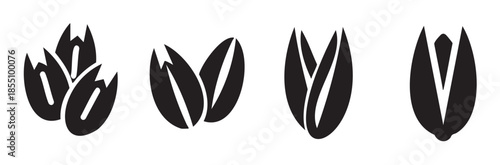 Grain seeds and cereal kernels in various forms, depicted as minimalist black silhouettes, representing essential agricultural products and healthy food ingredients.