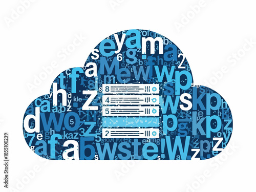 Cloud Computing Concept A Digital Cloud Infused with Letters Representing Data and Connectivity