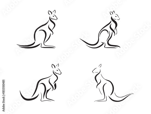 Beautiful kangaroo animal icons in a gorgeous minimalist two dimensional line art