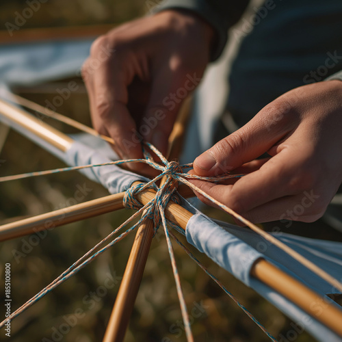 hands of a worker fixing a kite