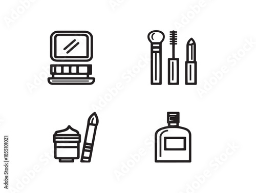 Beautiful collection of cosmetic icons in an elegant two dimensional design