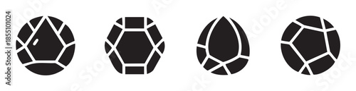 Four faceted gemstones icons representing various diamond cuts and precious jewels, perfect for luxury, wealth, and jewelry design concepts.