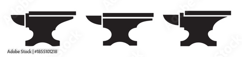 Three black anvil icons with slightly varying designs are displayed horizontally, representing strength, craftsmanship, and traditional metalworking tools.