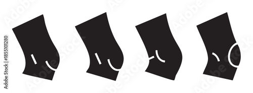 Human knee joint flexion icons illustrate various degrees of bending movement, representing anatomical motion and orthopedic health concepts.