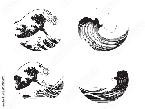 A beautiful and dynamic collection of nice ocean wave minimalist line icons