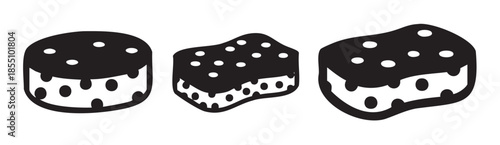 Three abstract porous shapes with irregular outlines and scattered white dots form a minimalist graphic illustration suitable for various design projects.