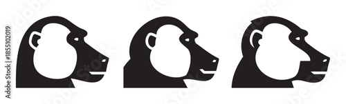 Three stylized baboon profiles in a minimalist graphic illustration, showcasing their distinctive facial features and strong silhouettes in a modern design.