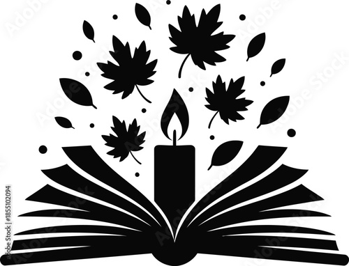 Candle Glowing Over Open Book