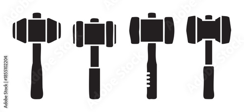 Four different mallets and hammers are shown in a row, illustrating various types of striking tools for construction and craftsmanship.