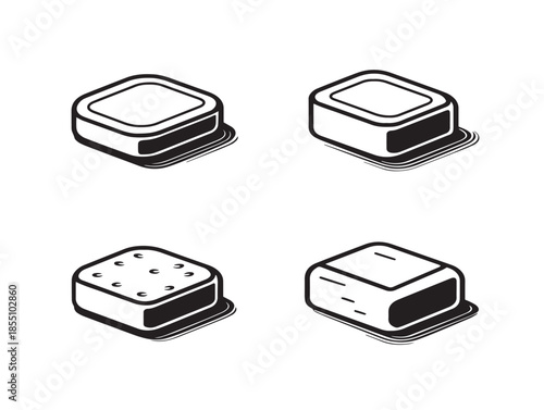 Beautiful Series of Four Minimalist Soap and Bathing Vector Icons